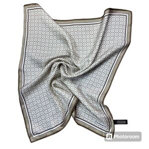 Coach Monogram Silk Scarf Twilly Cream & Taupe Neutral  20.5” x  20.5”